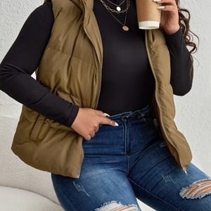 Plus Zip Up Hooded Puffer Vest Coat